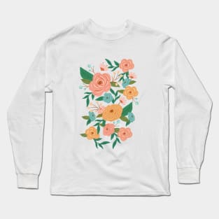 Painted Florals on Green Long Sleeve T-Shirt